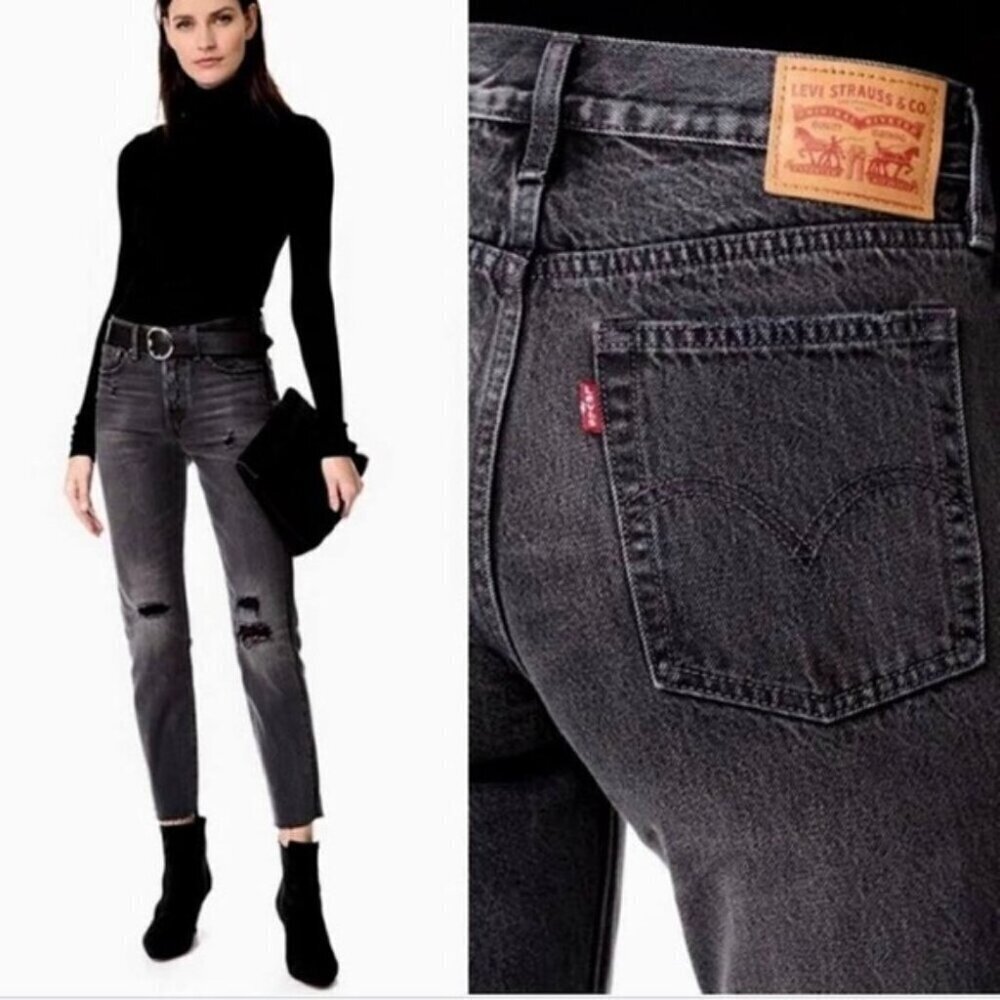 Levi's Womens 30 Relaxed Distressed Black Wash Jeans